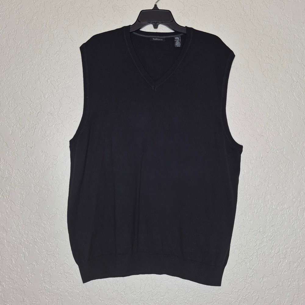 Van Heusen Mens XXL Black V-Neck Cotton Blend Knit Sweater Vest
